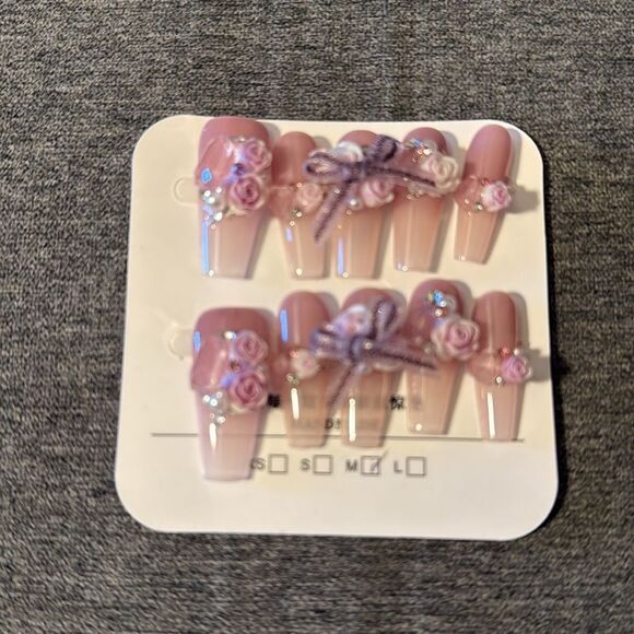 Pink Floral Pearls bows Nail Art Set - Picture 1 of 5